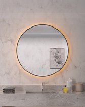 LED spiegel - Badkamerspiegel zwart frame - 3 standen led dimbaar - Anti condens - Rond 70 cm