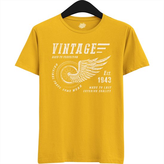 A Vintage Motorcycle Addict Est 1943 | Retro Verjaardag Motor Cadeau Shirt - T-Shirt - Unisex - Geel - Maat S