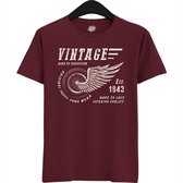 A Vintage Motorcycle Addict Est 1943 | Retro Verjaardag Motor Cadeau Shirt - T-Shirt - Unisex - Burgundy - Maat S