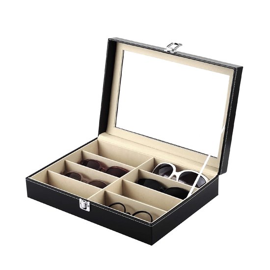 Zonnebrillen opberg box voor 8 Brillen - Zwart - 33,5 x 24,5 x 8,5 cm - Zonnebrillen Organizer - Opbergdoos voor Zonnebrillen en Brillen - Brillen Opberger - Brillen Organizer