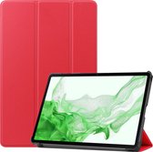 Hoesje Geschikt voor Samsung Galaxy Tab S9 Hoes Case Tablet Hoesje Tri-fold Met Uitsparing Geschikt voor S Pen - Hoes Geschikt voor Samsung Tab S9 Hoesje Hard Cover Bookcase Hoes - Rood.