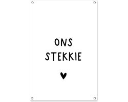 Tuinposter tekst - Tuindecoratie quote - 60x90 cm - Tuinschilderij voor buiten: ons stekkie - Tuindoek zwart wit - Wanddecoratie tuin - Schuttingdoek - Balkon decoratie - Muurdecoratie - Tuinversiering buitenposter