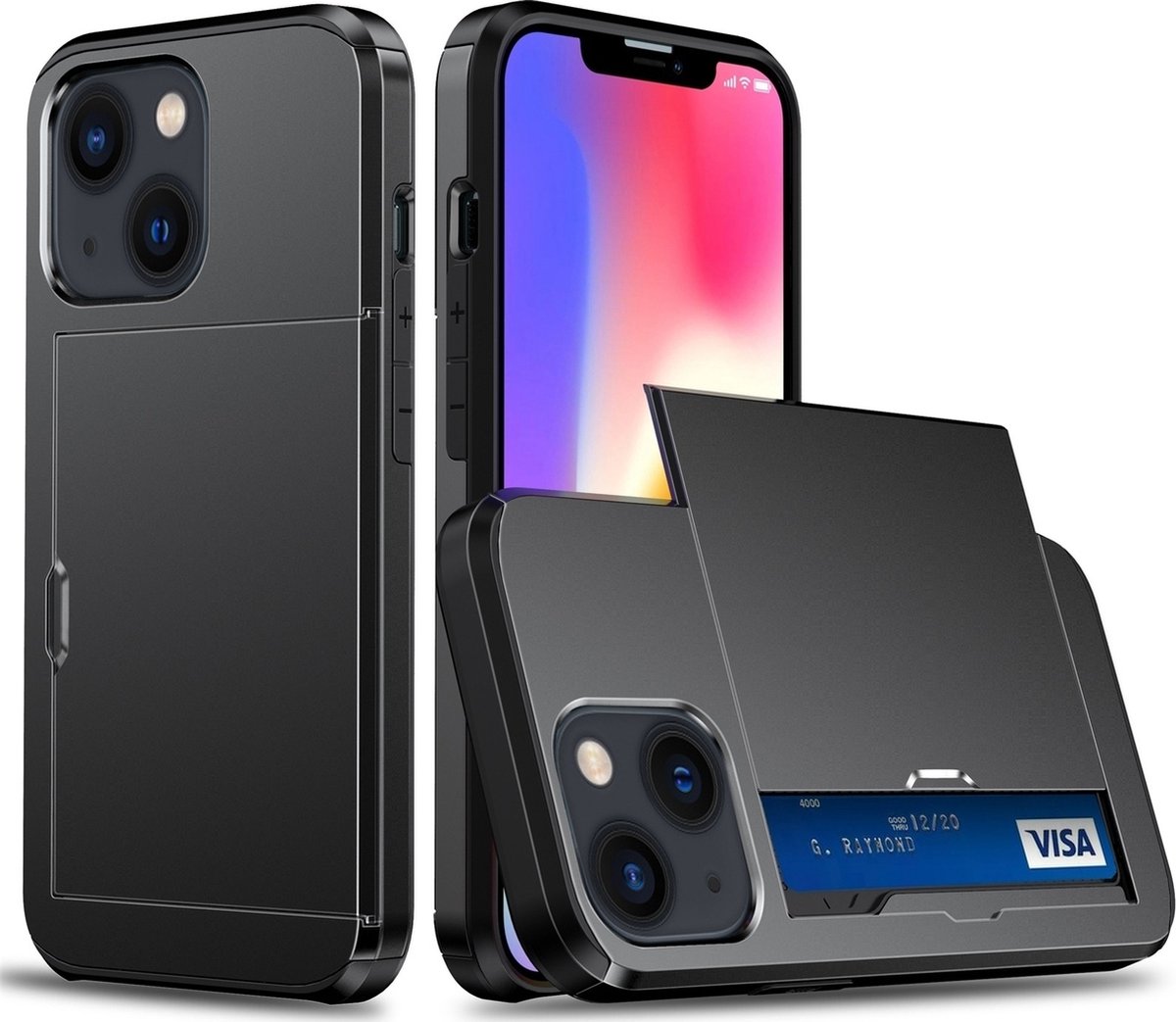 Mobigear Hoesje geschikt voor Apple iPhone 15 Telefoonhoesje met Kaarthouder Hardcase | Mobigear Card Backcover Shockproof met Pasjeshouder | Kaarthouder voor 2 Pasjes | Hoesje voor Pinpas / OV Kaart / Rijbewijs | Schokbestendig iPhone 15