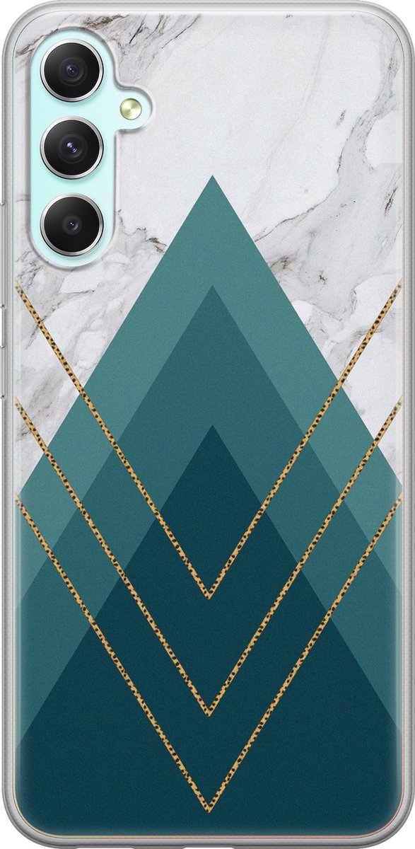 Leuke Telefoonhoesjes - Hoesje geschikt voor Samsung Galaxy A34 - Geometrisch blauw - Soft case - TPU - Print / Illustratie - Blauw