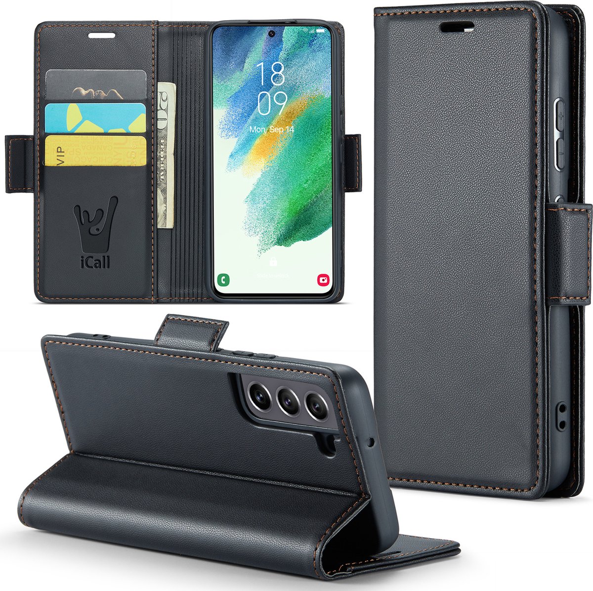 Hoesje geschikt voor Samsung Galaxy S21 FE - HyperCase Book Cover Kunstleer Zwart