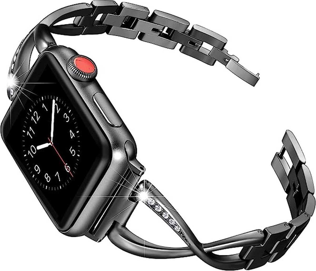 Elegante metalen band met diamantjes Zwart Geschikt voor Apple Watch 38mm 40mm . bol