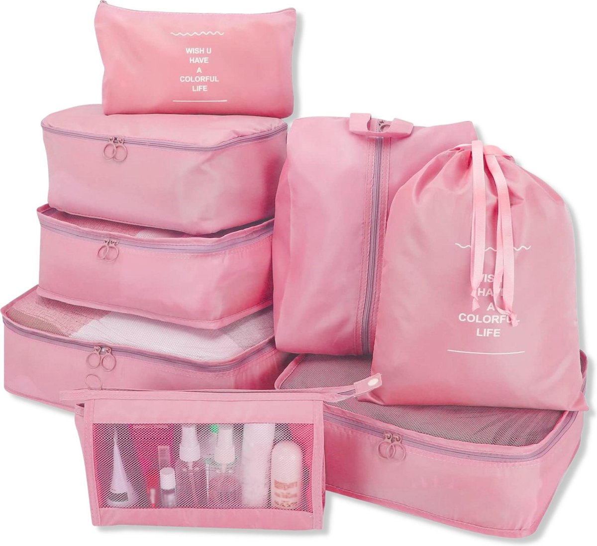 Bol.com LaCardia Packing Cubes - Roze - 8-delige koffer organizer set - Bagage organizers - Travel backpack kledingorganizer aanbieding