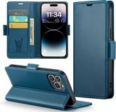 iPhone 14 Pro Max Hoesje - HyperCase Book Cover Leer Blauw