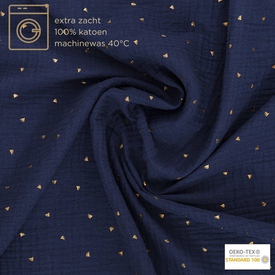 Snoozzz Hydrofiel doek XL Swaddle - 120 x 120 cm - de beste kwaliteit zachte Hydrofiel - 100% katoen - Indigo blauw met goud van SNOO — afbeelding 4
