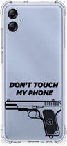 Cover Case Geschikt voor Samsung Galaxy A04e Telefoonhoesje met doorzichtige rand Pistol Don't Touch My Phone
