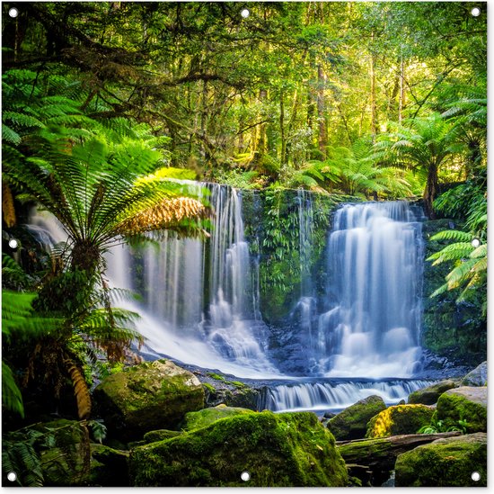 Foto: Tuin poster tuin decoratie waterval bos natuur tuinversiering terras tuindecoratie wanddecoratie muurdecoratie buiten 100x100 cm buitenschilderijen voor in de tuin decoratie tuin om op te hangen tuindoek buitenposter