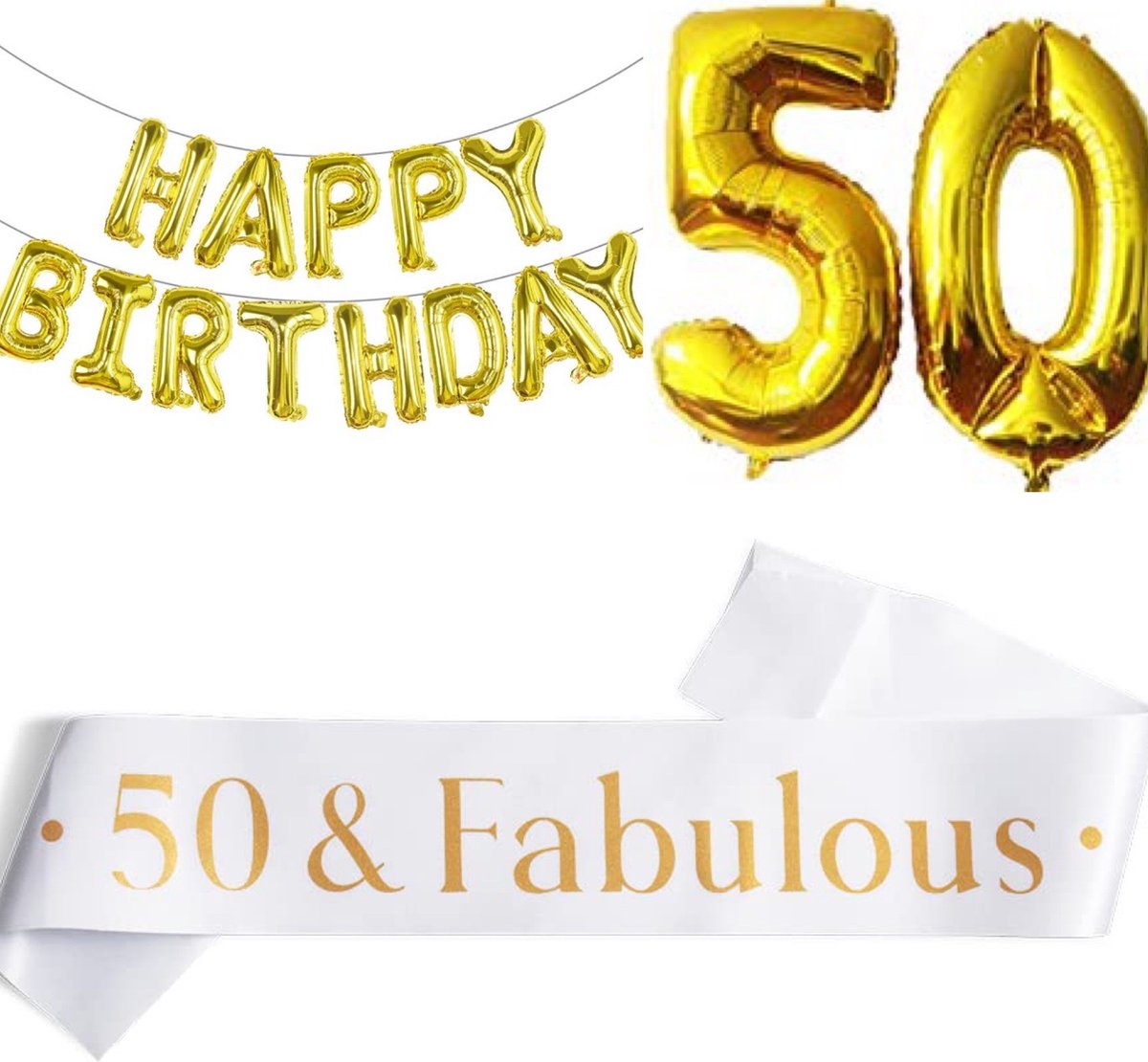 3-delige decoratie set 50 & Fabulous goud wit - abraham - sarah - 50 - verjaardag - ballon - decoratie - goud