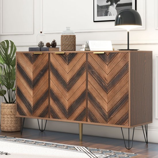 Dressoir met drie deuren, Industrieel - Hout/metaal - Bruin/zwart - 120x38x76,5cm