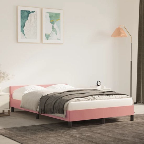 vidaXL Cadre de lit avec tête de lit Velours rose 120 x 200 cm | bol