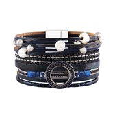 Sorprese armband - Parel Element - Ibiza - armband dames - leer - blauw - cadeau - Model F