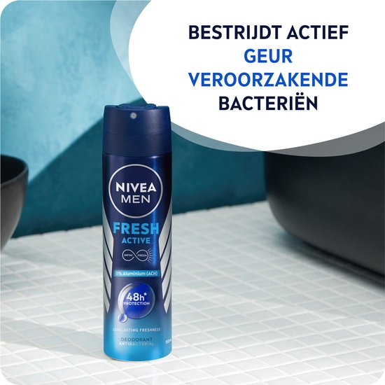 NIVEA MEN Fresh Active Deodorant Spray - Deo Beschermt 48 uur - Aluminiumvrij - Voordeelverpakking 6 x 150 ml