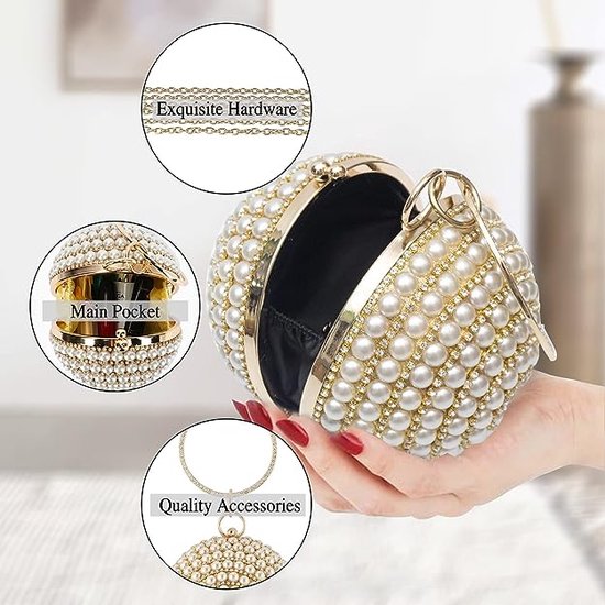 Pochette Soirée Femme Avec Pompons Et Strass – Soie/satin, Chaîne Amovible, 20x12x3 Cm - 3