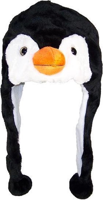 Pinguin muts flappen zwart wit - pluche flapmuts pinguinmuts pluche