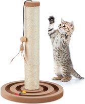 Relaxdays krabpaal met speelbal - 45 x 30 cm - kattenkrabpaal - met speelveer - sisaltouw