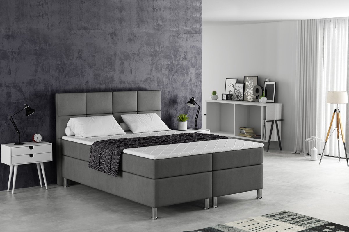 Meuba Home - Napoli Boxspring - Antraciet - 140x200 - Binnen vering box - Met topper