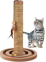 Relaxdays krabpaal met speelbal - kattenpaal - zeegrastouw - met speelbord - 45 x 30 cm