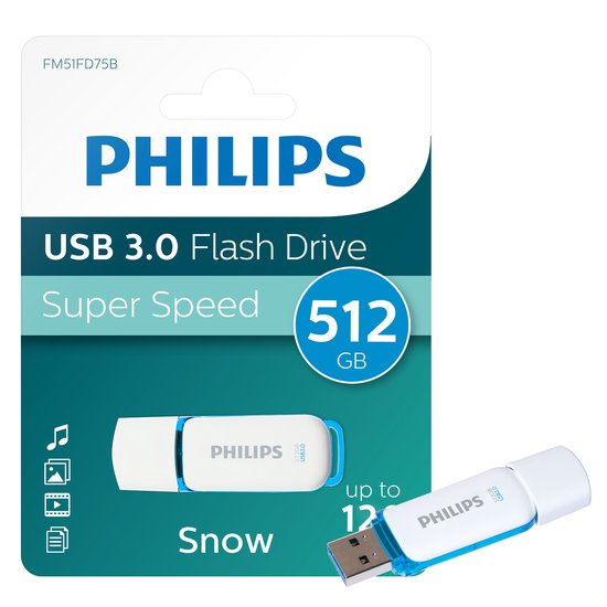 Philips Clé USB 512 GB Snow Edition Ocean Blue - 3.0 USB Type-A 3.2 Gen 1 (3.1 Gen 1) - Wit