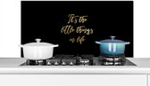 Spatscherm keuken 100x50 cm - Kookplaat achterwand Quotes - Life - Goud - Muurbeschermer - Spatwand fornuis - Hoogwaardig aluminium