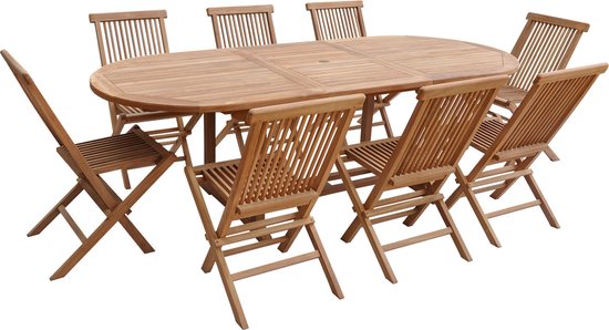 Teak tuinmeubelen LOMBOK - ovale uitschuifbare tafel - 8 zitplaatsen