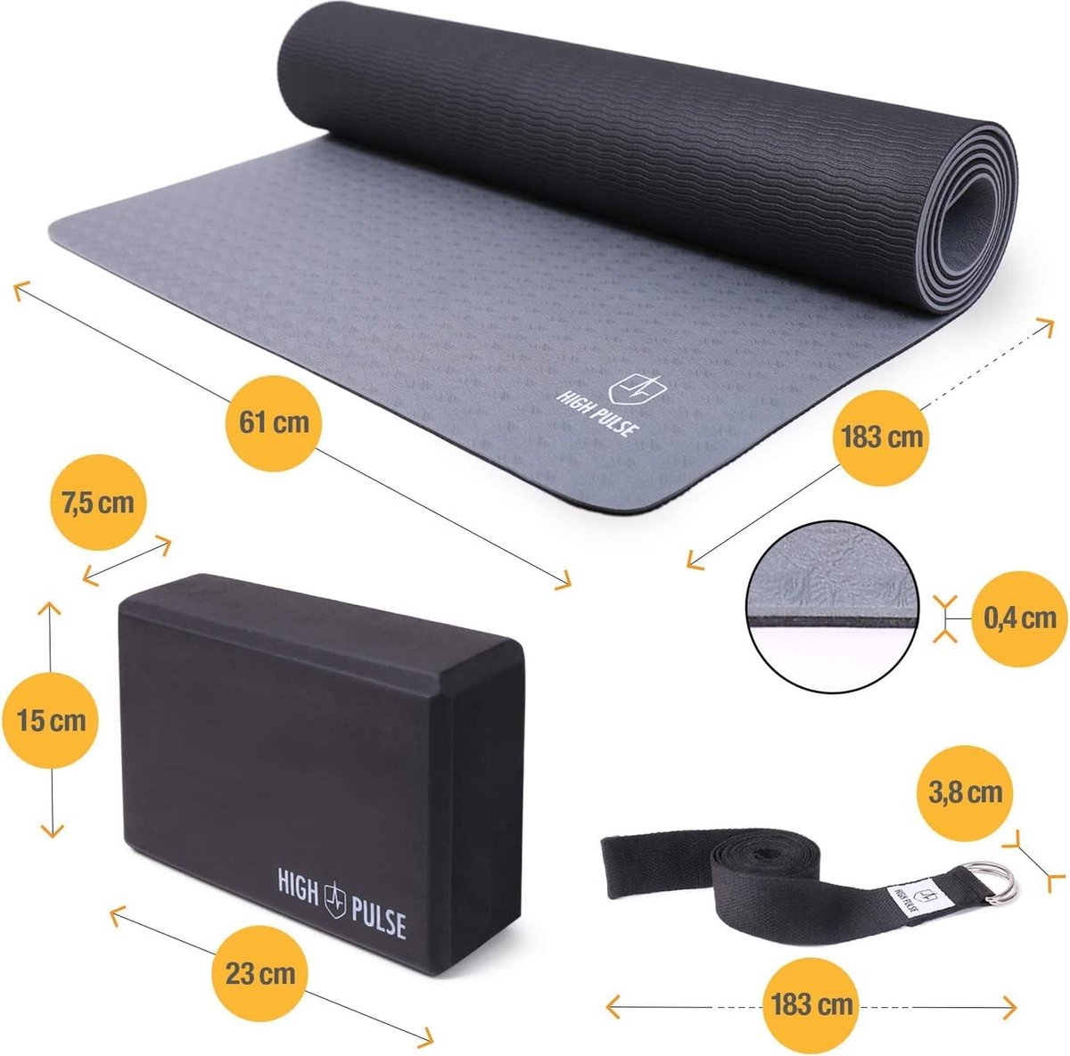 High Pulse Yoga Block Set van 2 (hardschuim, grijs) - Hoogwaardige