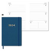 MGPcards - Agenda 2024 - A4 (30,5x21,5 cm) - Foliedruk - Week op 2 pagina's - Ruime Vakken - Donkerblauw