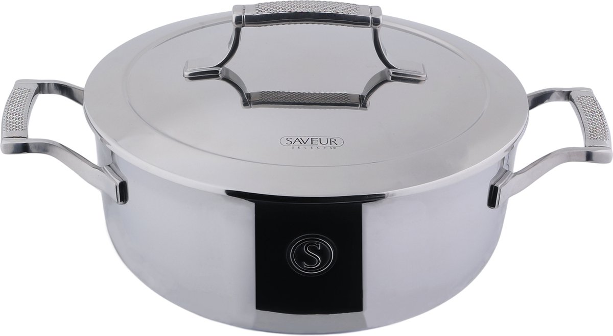 Saveur Selects – Voyage serie - Kookpan 25 cm - pfas vrije Kookpan - Tri-ply RVS - Geschikt voor Inductie en alle andere warmtebronnen - Ovenbestendig tot 260°C – Vaatwasserbestendig - 100 % PFOA- en Teflon vrij