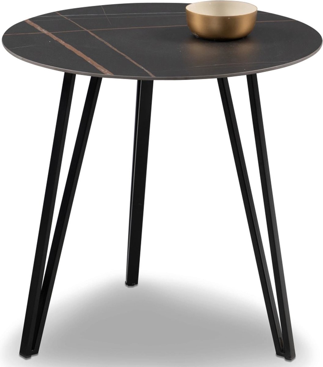 M2 Kollektion Ronde Salontafel Ø 50 cm, Sintered Stone Top, Zwart Metaal Frame
