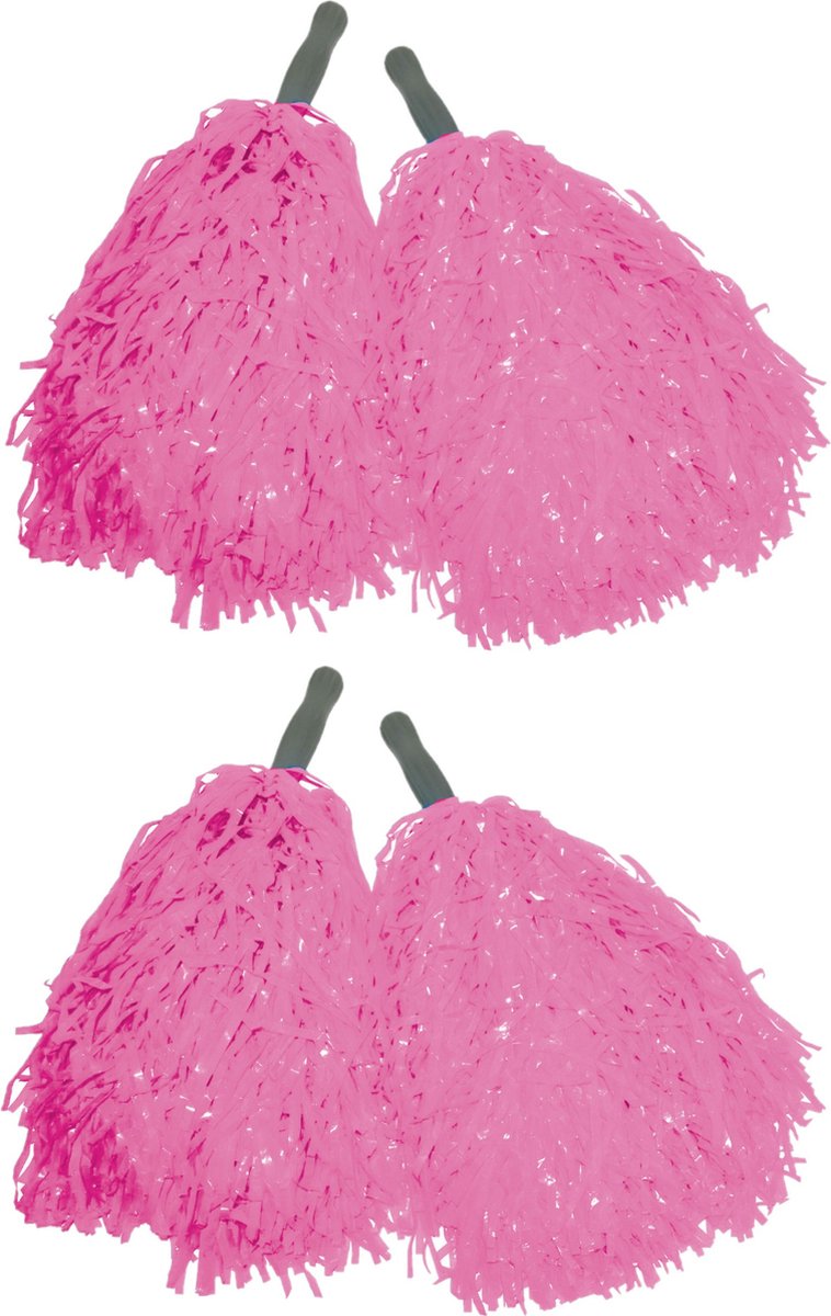 Cheerballs/pompoms - 6x - roze - met franjes en stick handgreep - 25 cm - voor kinderen
