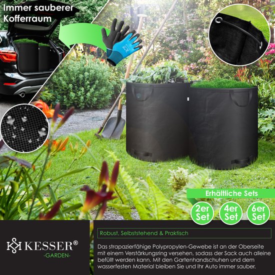 KESSER® Tuinafvalzak Tuinzak Set Bladzak incl. Handschoenen - Zelf Staand 4 Handvatten Stabiel Robuust & Opvouwbaar - Bladzakken Maaisel Tuinzakken voor Tuinafval Groenafval - 4x 500 Liter, Zwart van KESSER — afbeelding 3