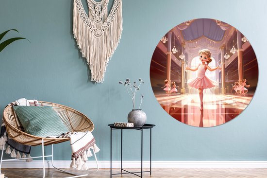 Muurcirkel kinderkamer - Wandcirkel ballerina - Meisjes - Kinderen - Schilderij rond - Meisjeskamer - Muurdecoratie rond - Ronde wanddecoratie - 150x150 cm - Ronde schilderijen - Wandcirkel - Muurcirkel binnen