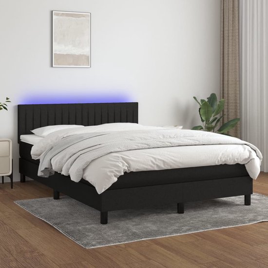 vidaXL-Boxspring-met-matras-en-LED-stof-zwart-140x190-cm