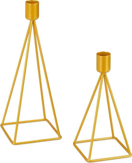 Relaxdays kandelaar set van 2 - kaarshouder voor dinerkaarsen - modern - staand - metaal - goud