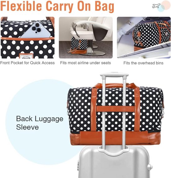 Dubbellaagse reistas, handbagage, leer, weekendtas, dames, met