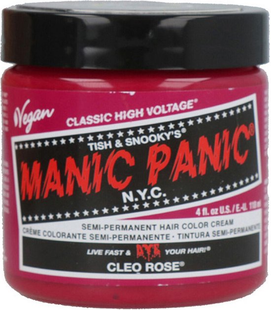 Roze potje Manic Panic haarverf 'Cleo Rose', vegan en 'Classic High Voltage'.