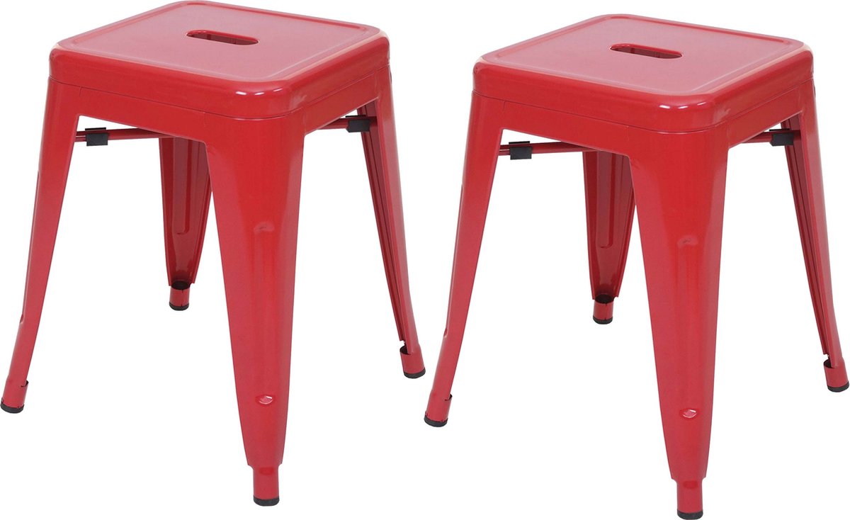 Set van 2 krukken MCW-A73, metalen kruk zitkruk, metalen industrieel ontwerp stapelbaar ~ rood