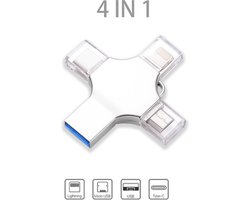 Bru USB Flashdrive - 4-in-1 USB Multi Functioneel Flashdrive - Compatibel met iOS, Android en PC - Extern Geheugen - Extra opslagruimte voor uw multimedia - 256 GB