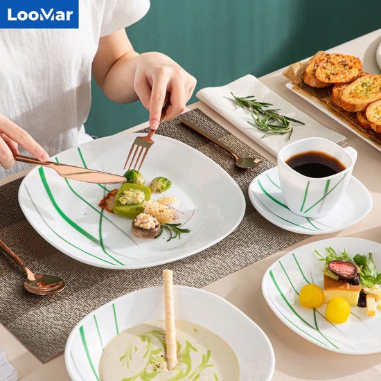 LooMar Service de table - 60 pièces - 12 personnes - Céramique - Luxe -  Service