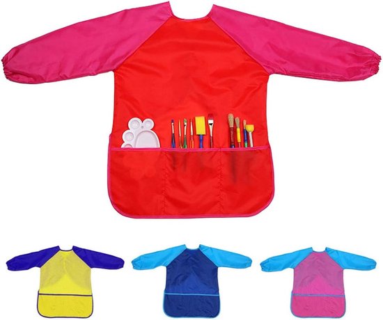 Schilderschort kinderen, kinderschort waterdichte knutseljas schilderjas met lange mouwen en grote zakken, kunstenaarskleurschorten, kunstjas voor kinderen van 6-12 jaar