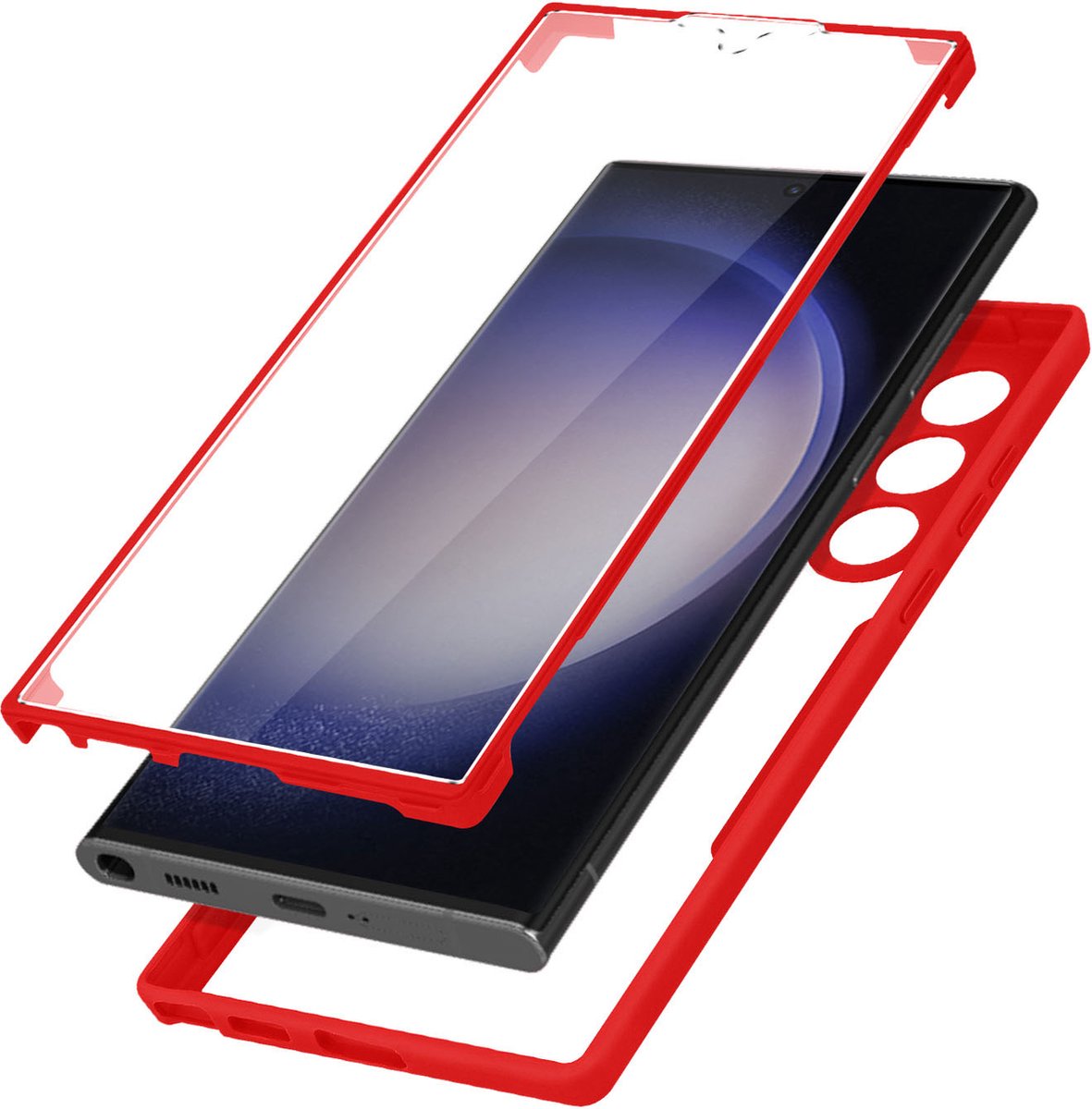 Geschikt voor Samsung S23 Ultra integrale hoes Achterkant plexiglas omtrek Rood