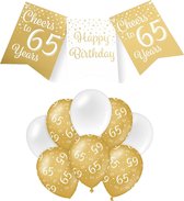 Paperdreams Luxe 65 jaar feestversiering set - Ballonnen & vlaggenlijnen - wit/goud
