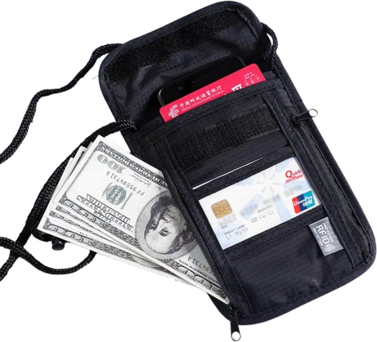RFID Luxe Nektasje - Reisportemonnee - Nektasje voor Paspoort - voor dames en heren - Waterafstotend - Travel wallet - Nektasje voor op reis en vakantie - Zwart - rfid