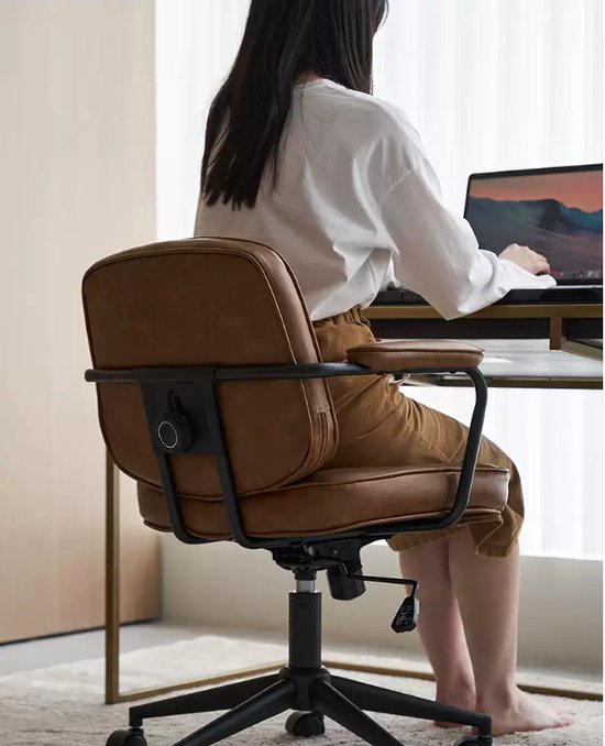Chaise de bureau avec accoudoirs - Aspect cuir Vintage Marron | bol