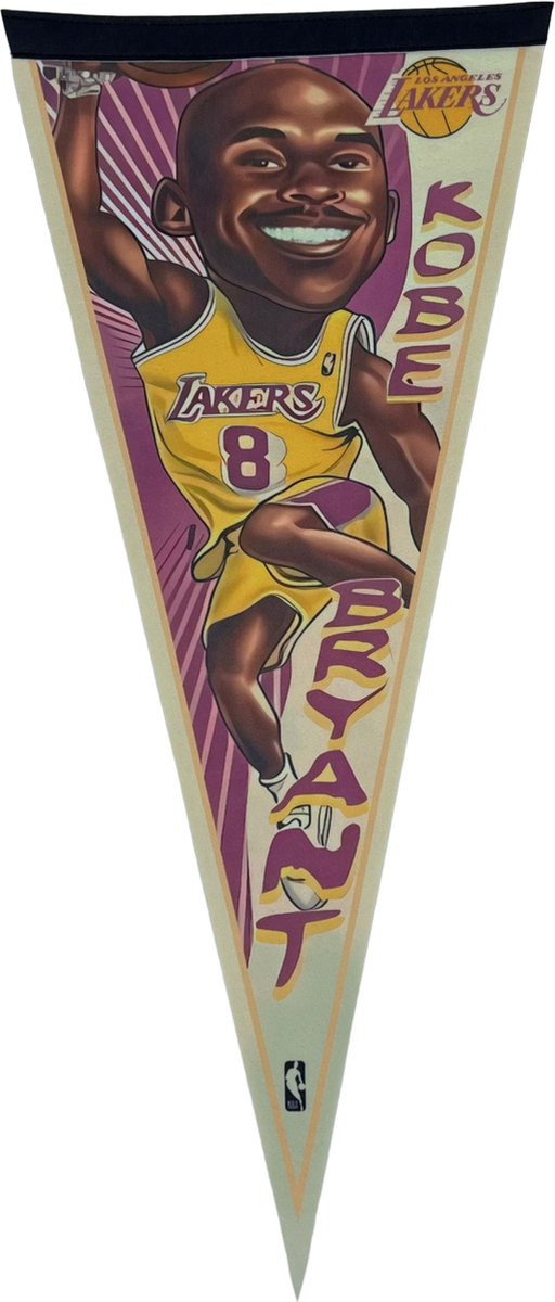 USArticlesEU - Kobe Bryant - Kobe - Bryant - Los Angeles Lakers - LA - USA - NBA - Vaantje - Basketball - Sportvaantje - Pennant - Wimpel - Vlag - Kobe Bryant - Wit/Geel/Paars - 31 x 72 cm