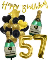 57 Jaar Verjaardag Cijferballon 57 - Feestpakket Snoes Ballonnen Pop The Bottles - Zwart Goud Groen Versiering