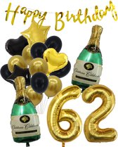 62 Jaar Verjaardag Cijferballon 62 - Feestpakket Snoes Ballonnen Pop The Bottles - Zwart Goud Groen Versiering